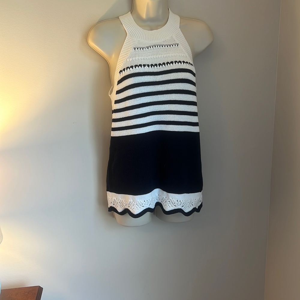 LOFT white and navy crochet top